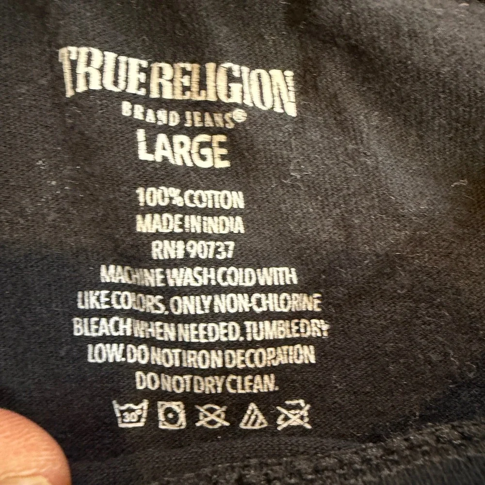 True Religion Mens Black Gold Foil Horseshoe Sleeve Logo T-Shirt Large L